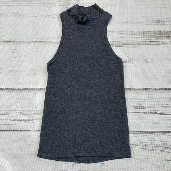 Beautiful People Sweater Tank Top Women's L Large Grey Knit Ribbed Turtleneck - Picture 11 of 14